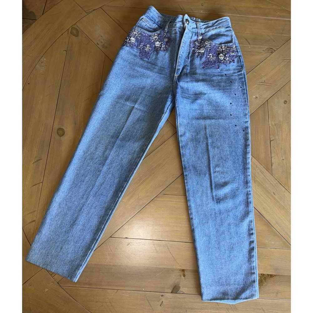Vintage 90s Robin Berry Embellished Jeans Womens Size 6 Blue Denim Beaded